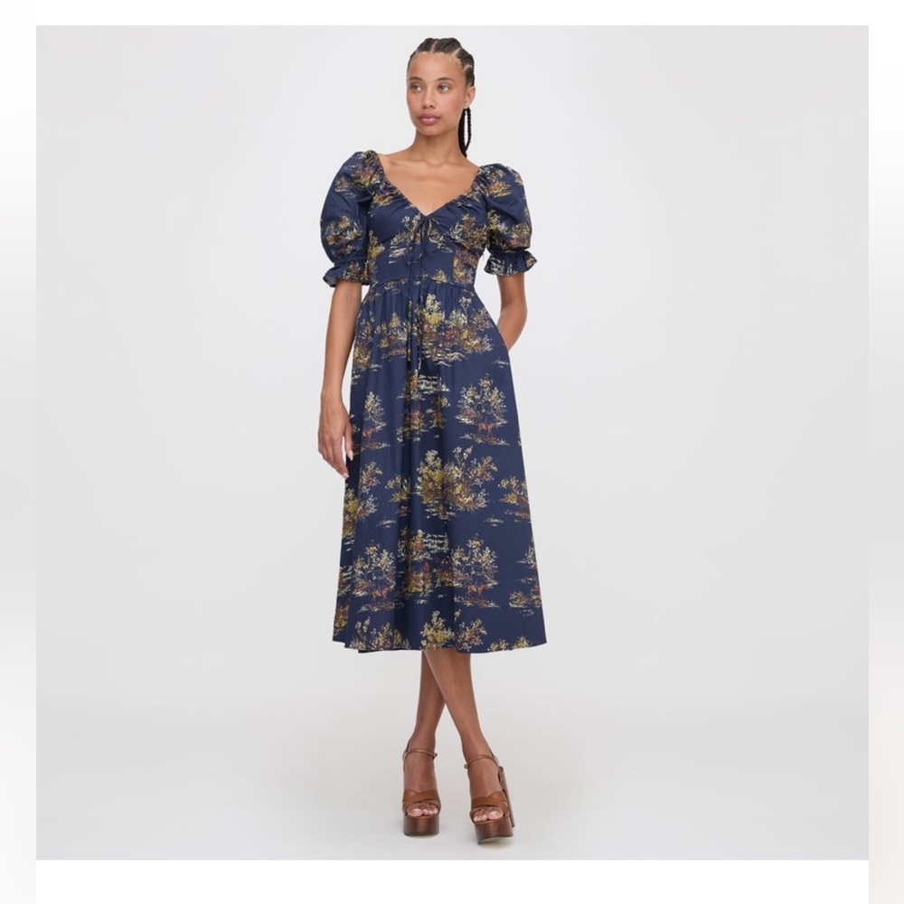 Hill House Ophelia Dress Navy Poplin in Equestrian Toile Size XS